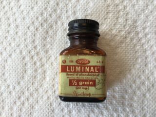 Vintage Empty Pharmacy Bottle Of 100 Luminal (phenobarbital) 1/2 Grain Ovoids