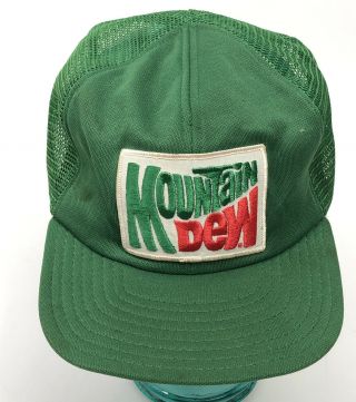 Vintage Mountain Dew Soda Pop Green Trucker Cap Hat 80s Patch Usa Made Mesh Yy