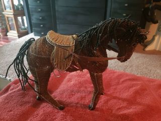 Vintage Handmade Beaded Horse With Wire And Bead Sculpture
