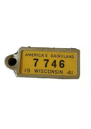 Rare 1941 Wisconsin Ident - O - Tag Keychain License Plate Tag Not Dav 7 746