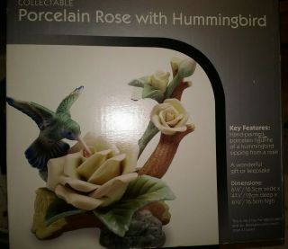 Porcelain Figurine Hummingbird Rose Statue.