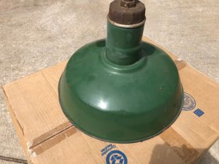 Vtg Industrial Green Porcelain Light Shade Barn Gas Station Lamp Pendant 4 Avail
