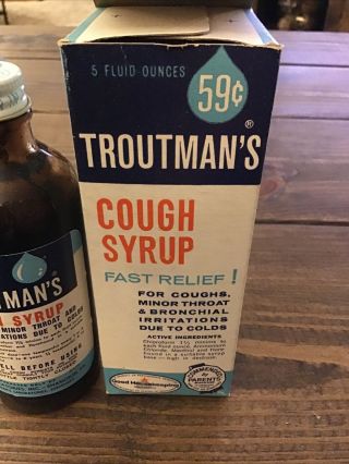 Vintage NOS TROUTMAN’S COUGH SYRUP Family Size 3