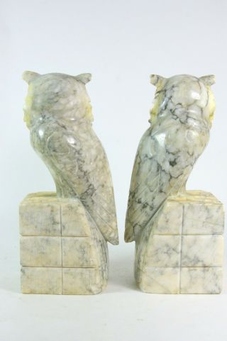Pair Vintage Alabaster Bookends Hand Carved Great Horned Owl Bird from Italy 3