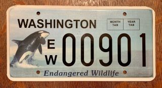 Washington Orca Whale License Plate Endangered Wildlife Ew 00901 Wa