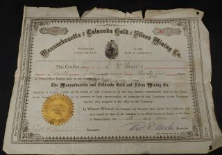 The Massachusetts And Colorado Gold & Silver Mining Co.  25 Stock Shares C.  1880