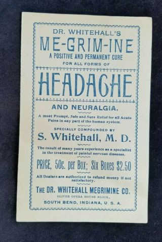 1889 Quack Medicine Leaflet Dr Whitehall Megrimine Co South Bend In Pain Coulson