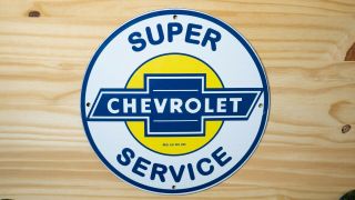 Vintage Chevrolet Service Bowtie Porcelain Sign Gas Oil Dealer Pump Plate