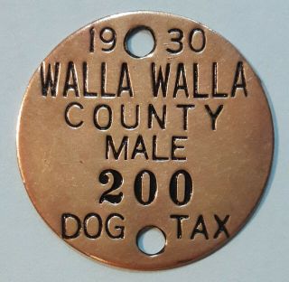 1930 Walla Walla Washington Dog Tax Tag Dog License Tag Vintage Exonumia