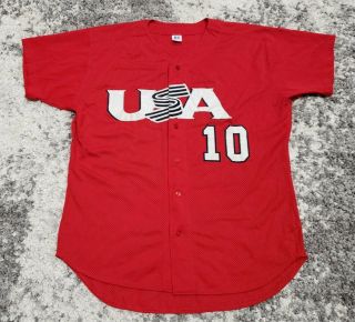 Vintage Russell Athletic Team Usa Baseball Stitched Jersey 10 Shirt Mens Xl Red