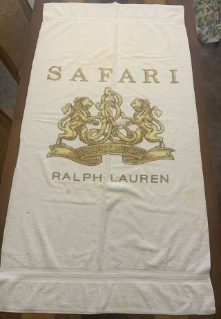 Vintage Ralph Lauren Safari Beach Towel Gold Lions Logo Made In Usa Rare As