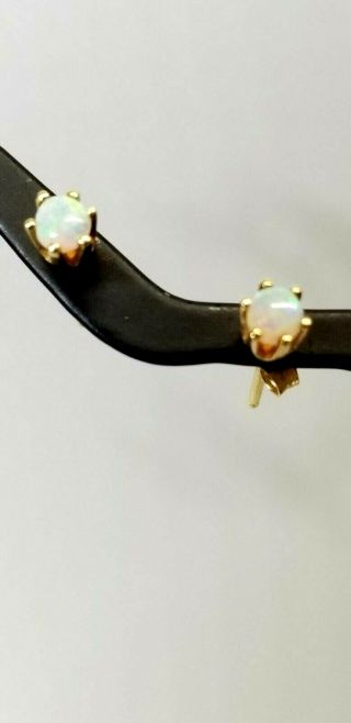 Vintage 14k Yellow Gold Opal Pierced Post Stud Earrings
