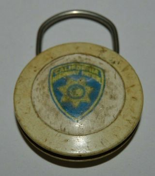 Vintage Aged Scarce California Highway Patrol Chp Round 1970s Key Chain Rare