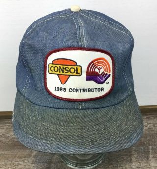 Vtg Consol United Way Denim Patch Trucker Hat Cap Usa Made American Legend 80s W