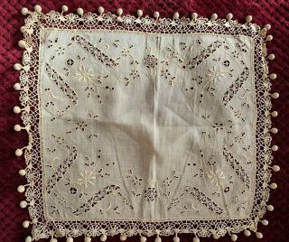 Rare Antique French Handmade Lace Doily.  Cluny Lace (bobbin),  Hand Embroidery