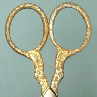 Antique Gilded Steel Embroidery Scissors W/ Violets American Circa 1900s