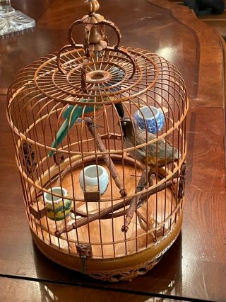 Vintage Chinese Hand Carved Bamboo Bird Cage