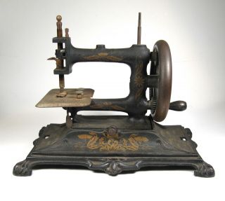Antique German Muller 12 Hand Crank Cast Iron Miniature Sewing Machine
