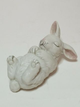 Jsny Taiwan Porcelain Sleeping On Back White Bunny Rabbit