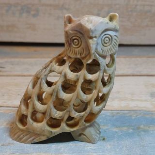 Owl Inside Another Owl Stone Marble Hand Carved Folk Art Small Figurine 3.  25 "
