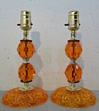 2 Vtg Mid Century Modern Orange Plastic/lucite Table Lamps Pair Retro 60 