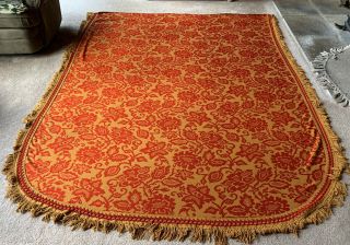 Vintage Mid - Century Bedspread Red/gold Embroidered Fringes 107 " X 87 "