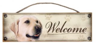Yellow Labrador " Welcome " Rustic Wall Sign Plaque Gifts Home Ladies Pets Dogs