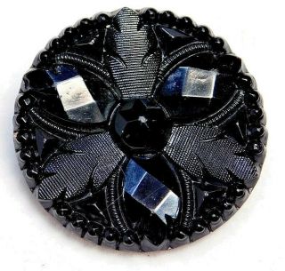 Antique Vtg Button Large Victorian Black Glass Mourning Button I
