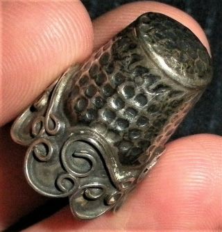Antique Early 1900s Sterling Silver Thimble Great Scrollwork Vafo