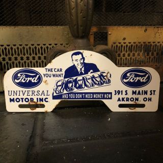 Vintage Ford Universal Motors Inc Metal License Plate Topper Sign 2