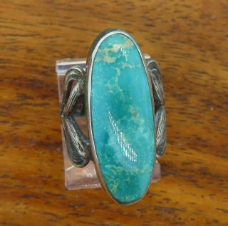 Vintage Sterling Silver Art Nouveau 1900 - 1910 Turquoise Patina Ring