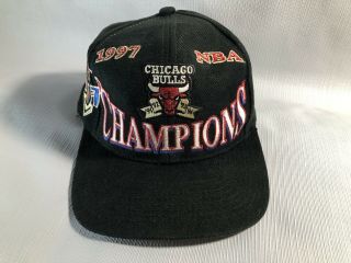 Vintage 1997 Chicago Bulls 91 92 93 96 Champions Hat Cap Snapback Nba Logo Black