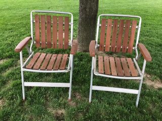 Vintage Aluminum Redwood Folding Lawn - Patio Chair