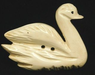 Antique Vtg Button Large Carved Celluloid Swan J5