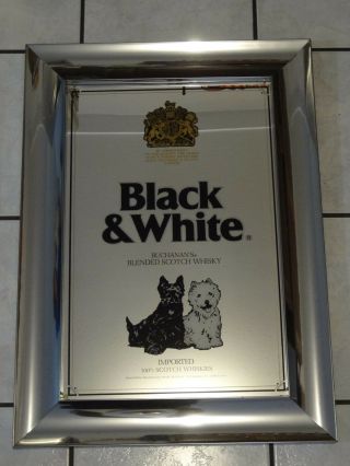 Vintage Black & White Scotch Whiskey Mirrored Sign Large 30 " X 21 " Fast S/h