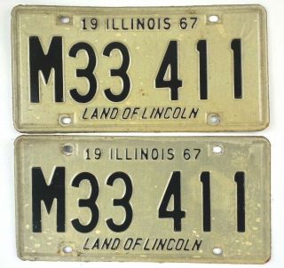Illinois 1967 Old License Plate Pair Garage Municipal Car Tag Vtg Man Cave Auto