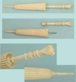 Antique Carved Bone Parasol/umbrella Needle Case English Circa 1890