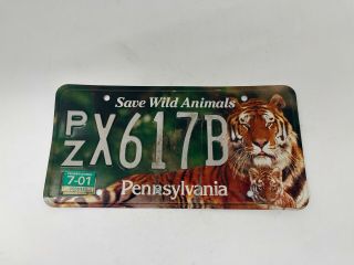 Pennsylvania Save Wild Animals Tiger Wildlife License Plate Pzx617b