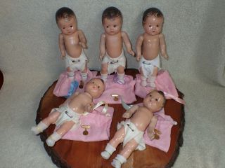 Vintage Madame Alexander Dionne Quintuplets Composition Baby Dolls 7 1/2 "