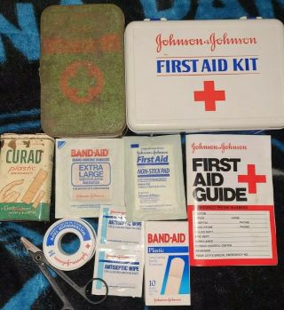 Vintage Boy Scouts First Aid Kit Metal Tin & 1990 Johson & Johnson First Aid