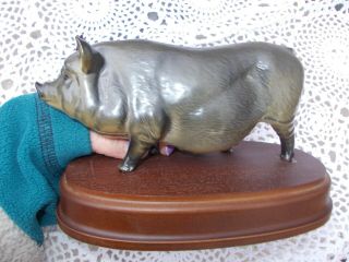 Large Pottery Pig On Wooden Plynth