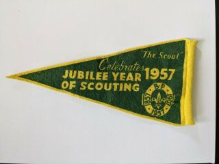 1957 Boy Scout World Jamboree Jubilee " The Scout " Pennant
