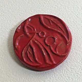 Vintage French Ceramic Button Huge 1 7/8” Fruit Motif,  Mid Century,  Red