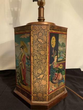 Vintage Frederick Cooper Asian Octagon Tin Canister Table Lamp