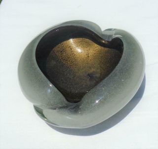 Vintage Alfredo Barbini Murano Art Glass Bowl Gray Black Gold Flecks