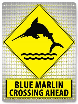 Blue Marlin Metal Street Sign Funny Retro Fish Tank Mancave Wall Decor 345