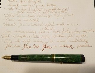 Restored Vintage Parker Duofold Jade Fountain Pen With Minor Flex