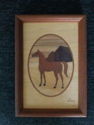 Hudson River Wood Inlay Picture In Frame By Nelson - Horse & Barn -