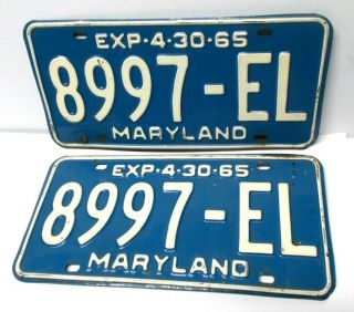 Vintage 1964 - 65 Maryland Truck License Plate Set