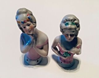 Antique German Porcelain Half - Dolls Germany 5559 & 6087 Pink Corsets